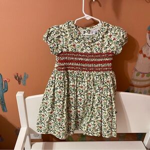 Rachel Riley Floral Smocked Dress - Red and Green